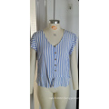 Blue Stripe V Shirt Short Sleeve Waist Top